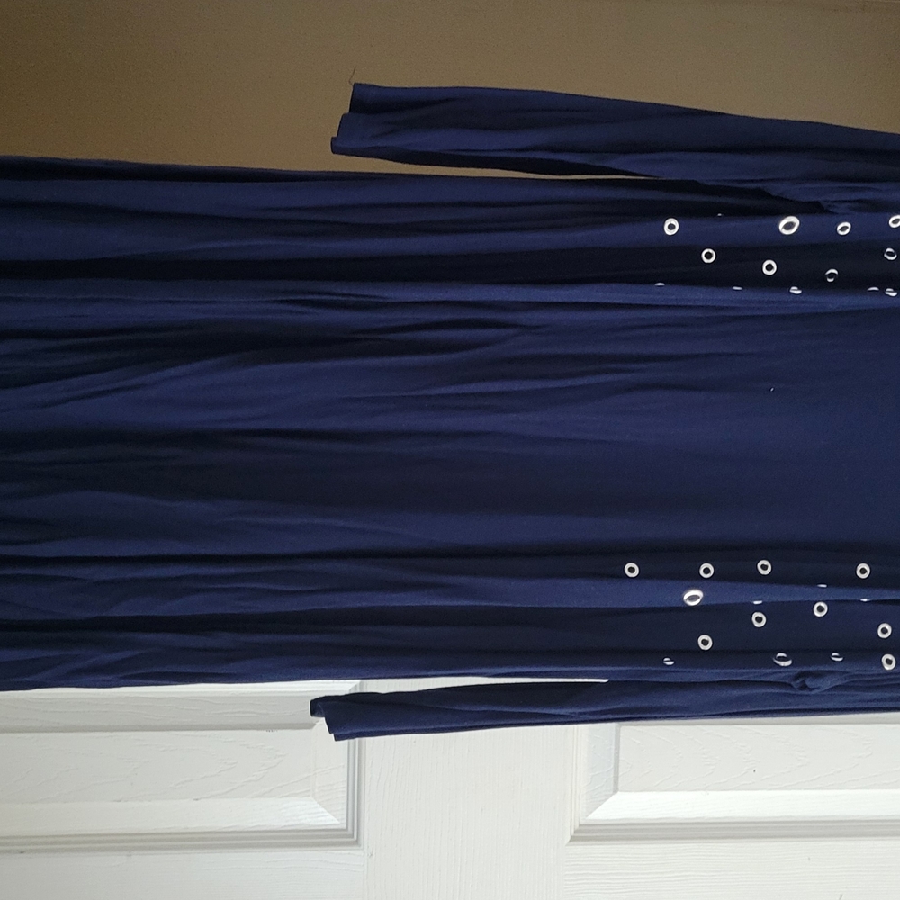 Navy Blue Eyelet Detail Women's Coat